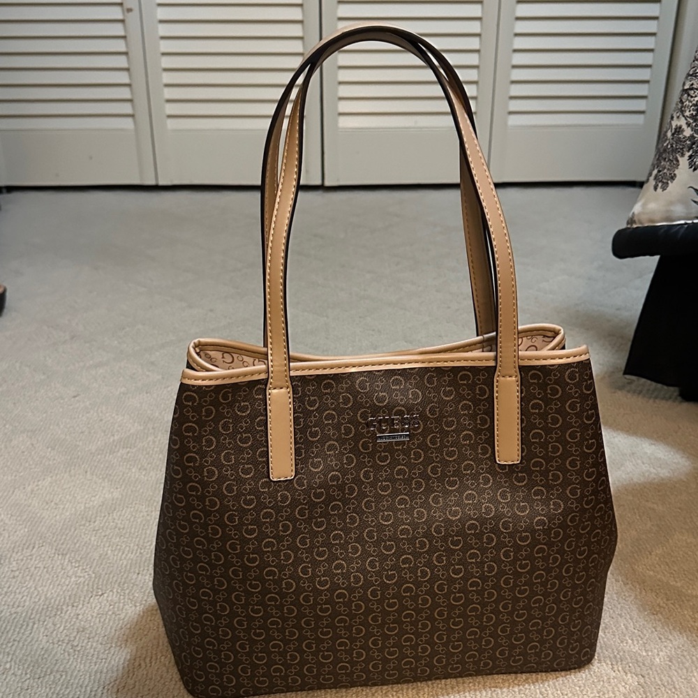 Guess Brown and Tan Shoulder Bag
